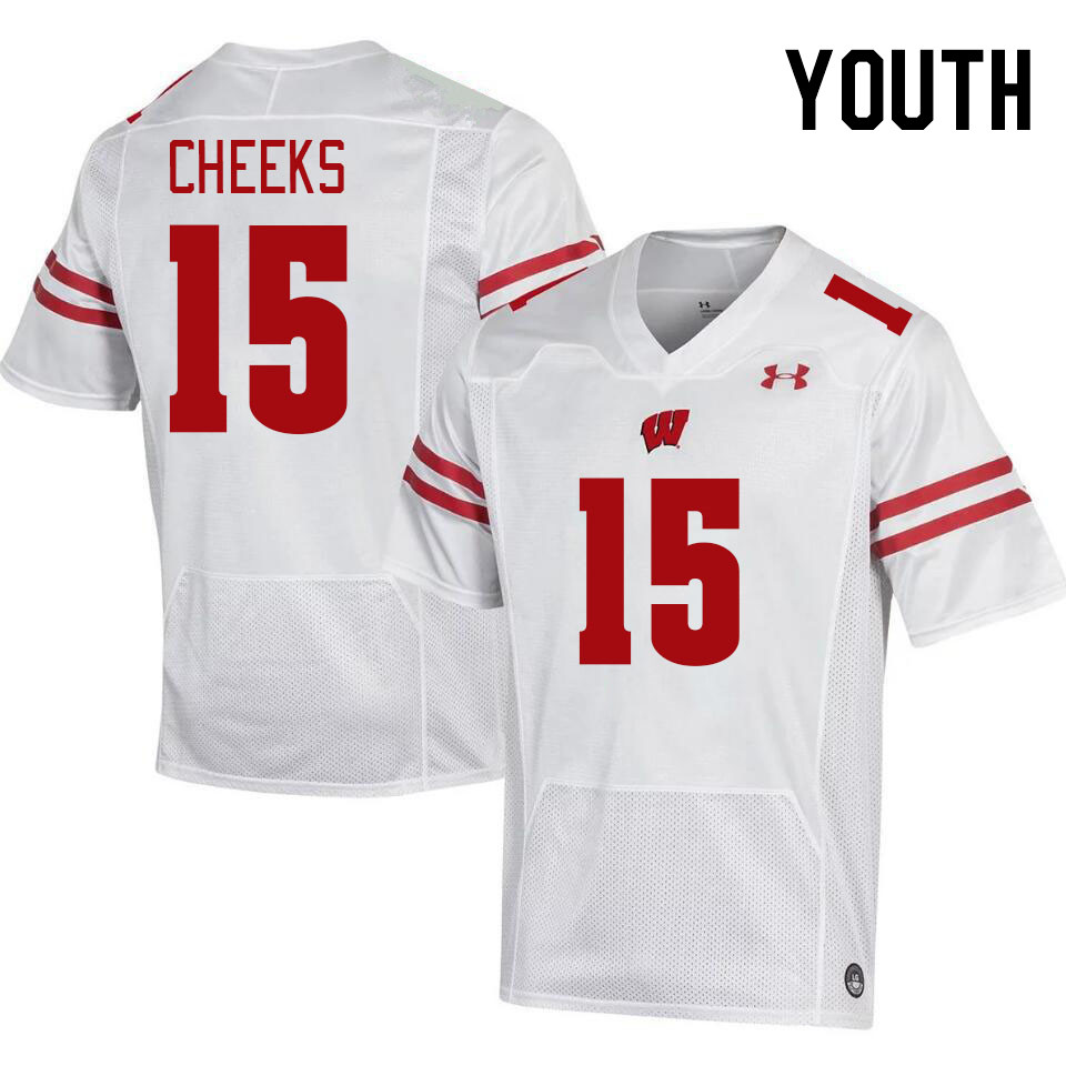 Youth #15 Sebastian Cheeks Wisconsin Badgers College Football Jerseys Stitched-White